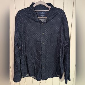 🔵 Men's Navy Blue Polka Dot Button-Up Shirt EUC